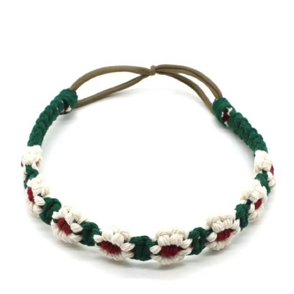 Crochet flower pattern elastic head wrap/ headband Teal and Cream